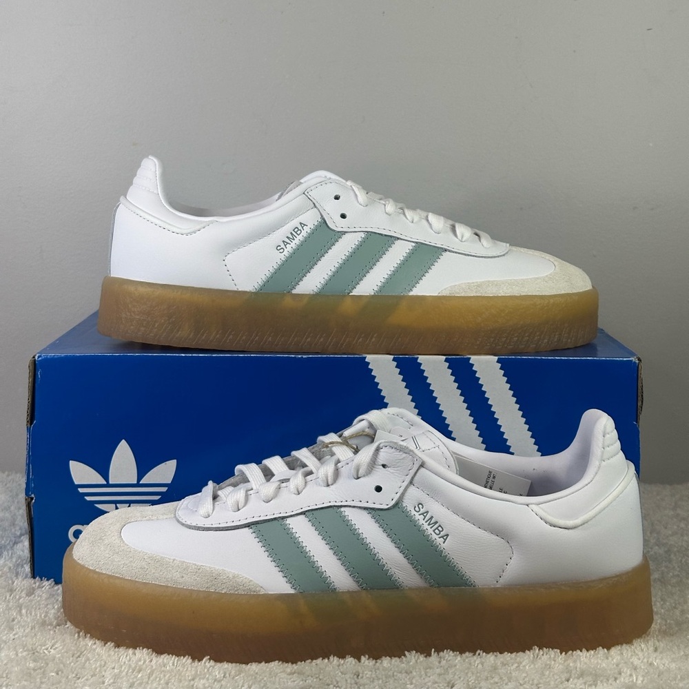 adidas Samba White with Light Green Stripes and Gum Sole
